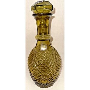 Vintage MCM Empoli Green Glass Decanter Hobnail Genie Bottle 10.5"